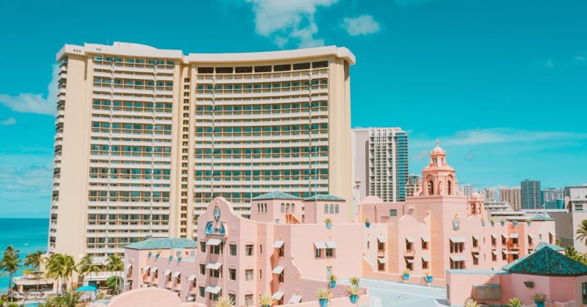 Modernist Architecture - Pastel Pink Architecture and Turquoise Sky