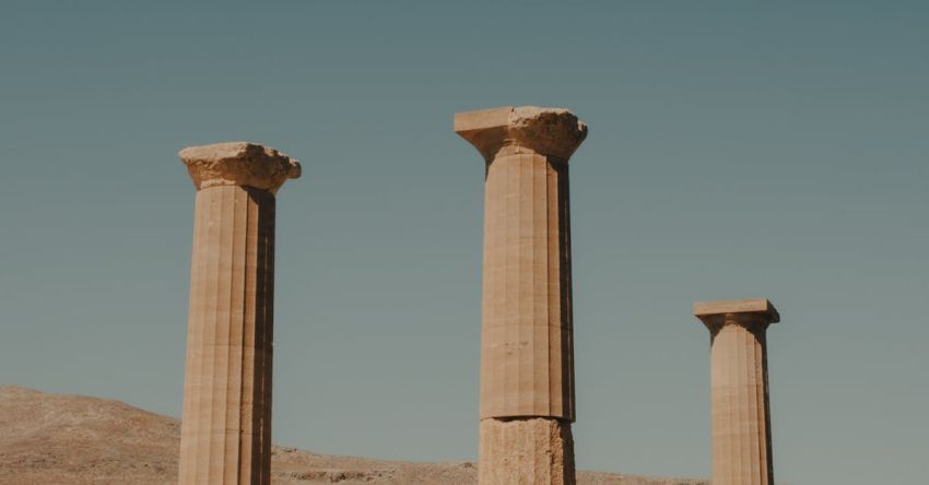 Histories - Columns in Ancient Ruins on Rhodes in Greece